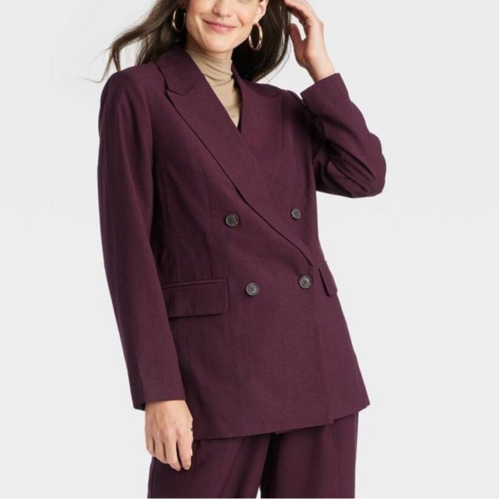 A New Day Burgundy Double Breasted Blazer